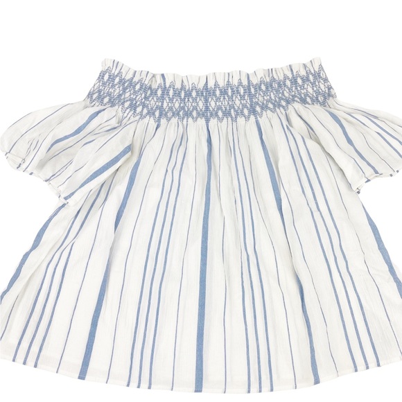 1. State Smocked Off Shoulder Blue White Striped Top Large - Picture 4 of 8